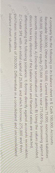 Ja 822 842 A Company Has The Following On Its Balance Sheet In Cash 100 000 Accounts Receivable 300 000 Other Asset 1