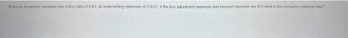 Rubicon Insurance Company Has A Loss Ratio Of 063 An Underwriting Expenses Of 218 01 If The Loss Adjustment Expenses A 1