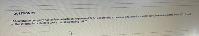Question 21 Jaa Insurance Company Has An Loss Adjustment Expense Of 2272 Underwriting Expense Of 623 Premiums Worth 45 1