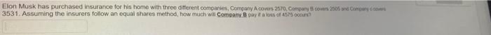 Elon Musk Has Purchased Insurance For His Home With Three Different Companies Company A Covers 2570 Company Covers 250 1