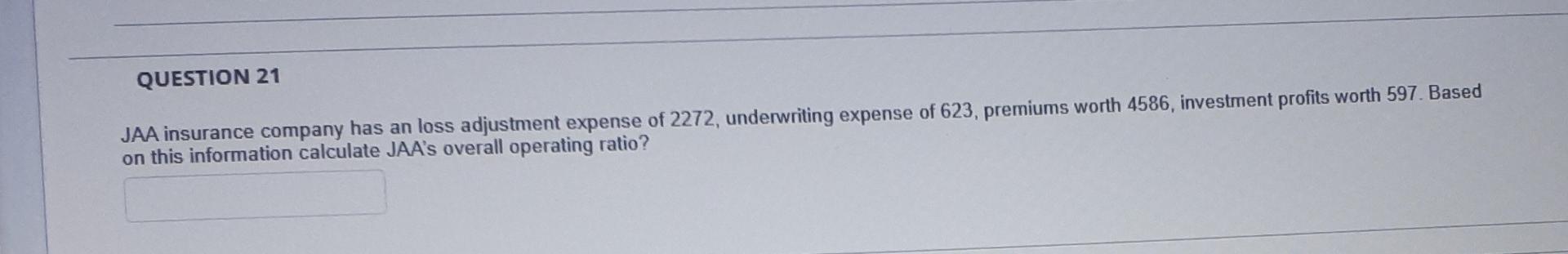 Question 22 Rubicon Insurance Company Has A Loss Ratio Of 0 80 An Underwriting Expenses Of 306 43 If The Loss Adjustme 2