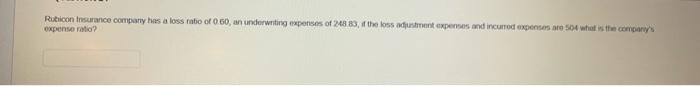 Rubicon Insurance Company Has A Loss Ratio Of 0 60 An Underwriting Expenses Of 248 83 If The Loss Adjustment Expenses 1