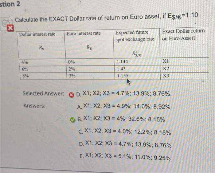 Stion 2 Calculate The Exact Dollar Rate Of Return On Euro Asset If E 1 10 X Dollar Interest Rate Euro Interest Rate 1