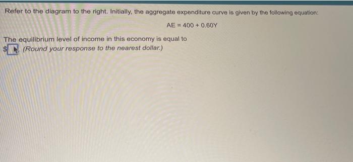 Refer To The Diagram To The Right Initially The Aggregate Expenditure Curve Is Given By The Following Equation Ae 4 1