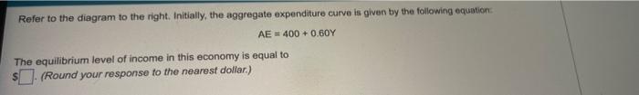 Refer To The Diagram To The Right Initially The Aggregate Expenditure Curve Is Given By The Following Equation Ae 4 2