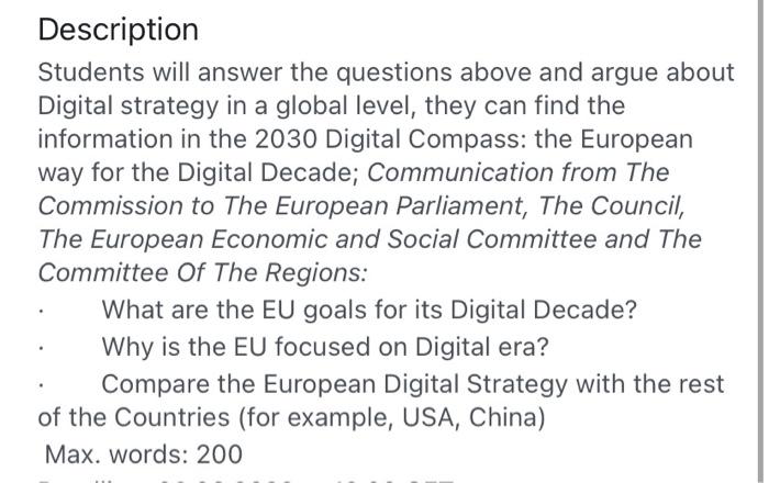 Description Students Will Answer The Questions Above And Argue About Digital Strategy In A Global Level They Can Find T 1