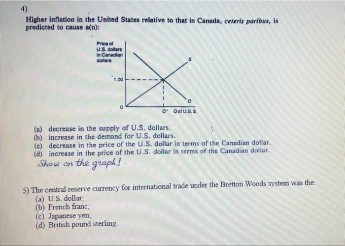4 Higher Inflation In The United States Relative To That In Canada Ceteris Paribus Is Predicted To Cause A N Price 1
