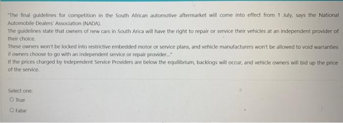 The Final Guideline For Competition In South Africa Automotive Will Come Into Effect From One 1 July Says The National 1