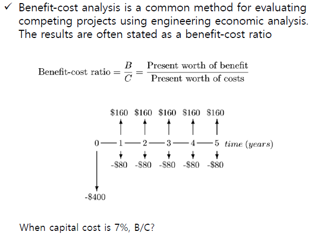 Benefit Cost Analysis Is A Common Method For Evaluating Competing Projects Using Engineering Economic Analysis The Re 1