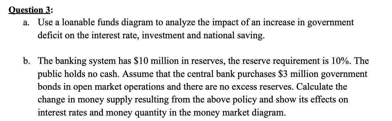 Question 3 A Use A Loanable Funds Diagram To Analyze The Impact Of An Increase In Government Deficit On The Interest R 1