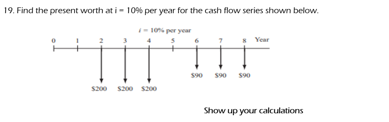 19 Find The Present Worth At I 10 Per Year For The Cash Flow Series Shown Below I 10 Per Year 0 1 2 3 4 5 6 7 8 1
