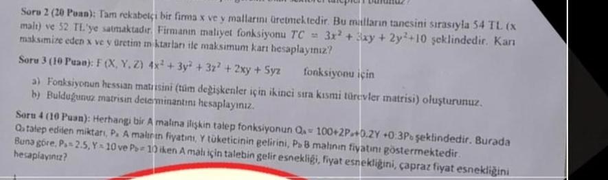 Soru 2 20 Puan Tam Rekabetci Bir Firma X Ve Y Mallarini Uretmektedir Bu Mallarin Tanesini Sirasiyla 54 Tl X Malt V 1