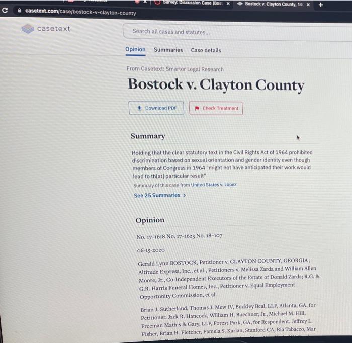 Ayton Discussion Case Bostock V Clayton County Ga A Started Jun 3 At 9 02am Quiz Instructions Please Review The 2