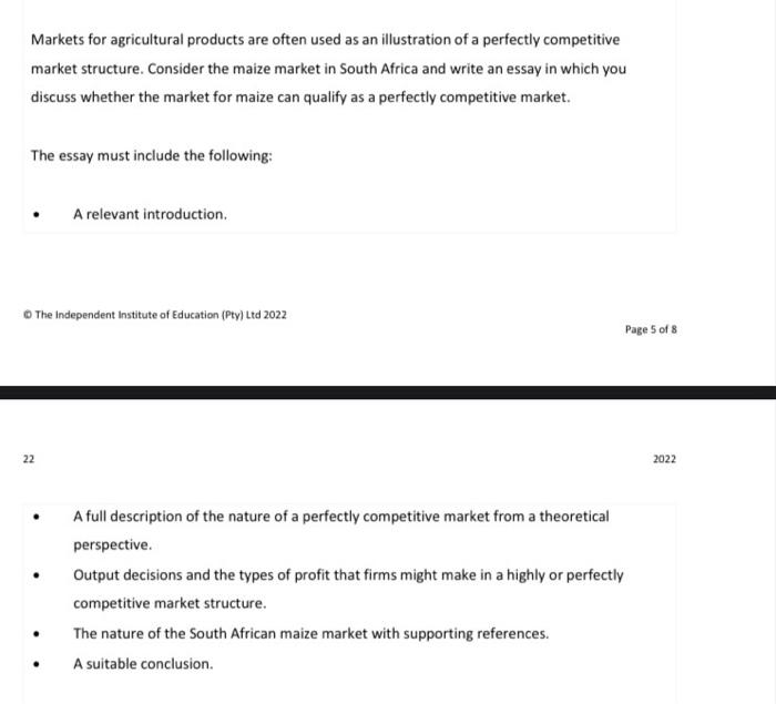 Markets For Agricultural Products Are Often Used As An Illustration Of A Perfectly Competitive Market Structure Conside 1