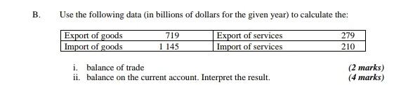 B Use The Following Data In Billions Of Dollars For The Given Year To Calculate The Export Of Goods 719 279 Export O 1