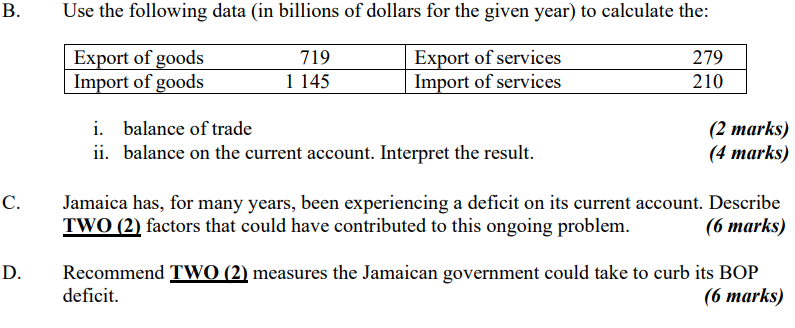 B Use The Following Data In Billions Of Dollars For The Given Year To Calculate The Export Of Goods 719 279 Export O 1