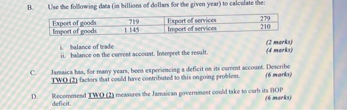 B Use The Following Data In Billions Of Dollars For The Given Year To Calculate The Export Of Goods 719 279 Export O 1