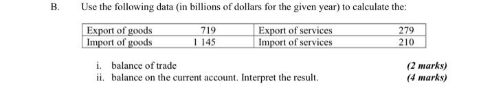 B Use The Following Data In Billions Of Dollars For The Given Year To Calculate The 719 279 Export Of Goods Import O 1