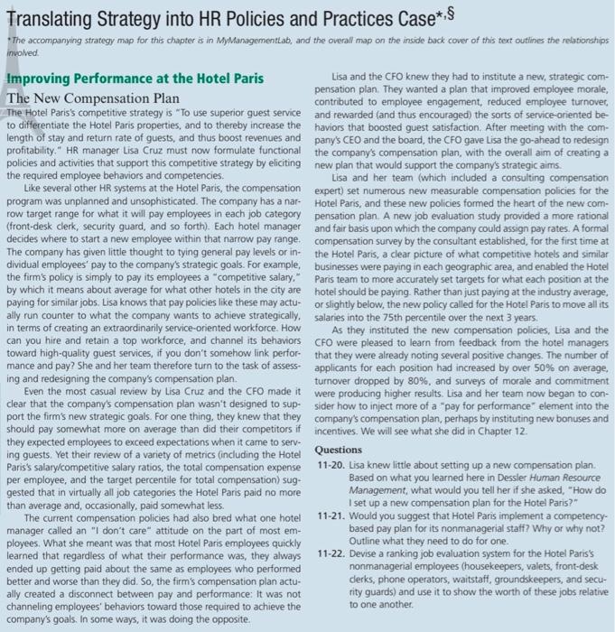 Translating Strategy Into Hr Policies And Practices Case The Accompanying Strategy Map For This Chapter Is In Mymana 1