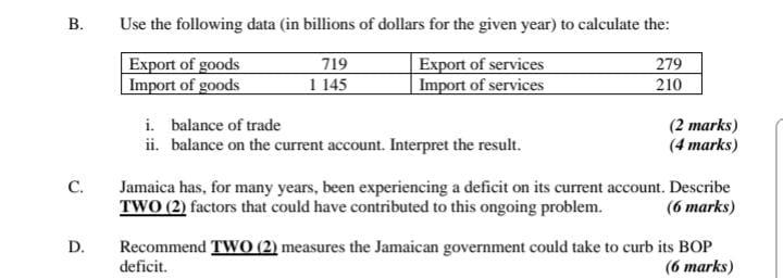 B Use The Following Data In Billions Of Dollars For The Given Year To Calculate The 719 279 Export Of Goods Import O 1