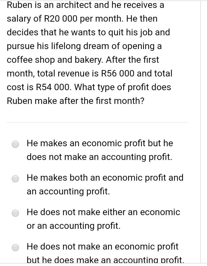 Ruben Is An Architect And He Receives A Salary Of R20 000 Per Month He Then Decides That He Wants To Quit His Job And P 1