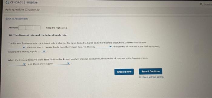 Aplia Questions Chapter 30 Back To Assignment Attempts Keep The Highest 2 10 The Discount Rate And The Federal Funds 4