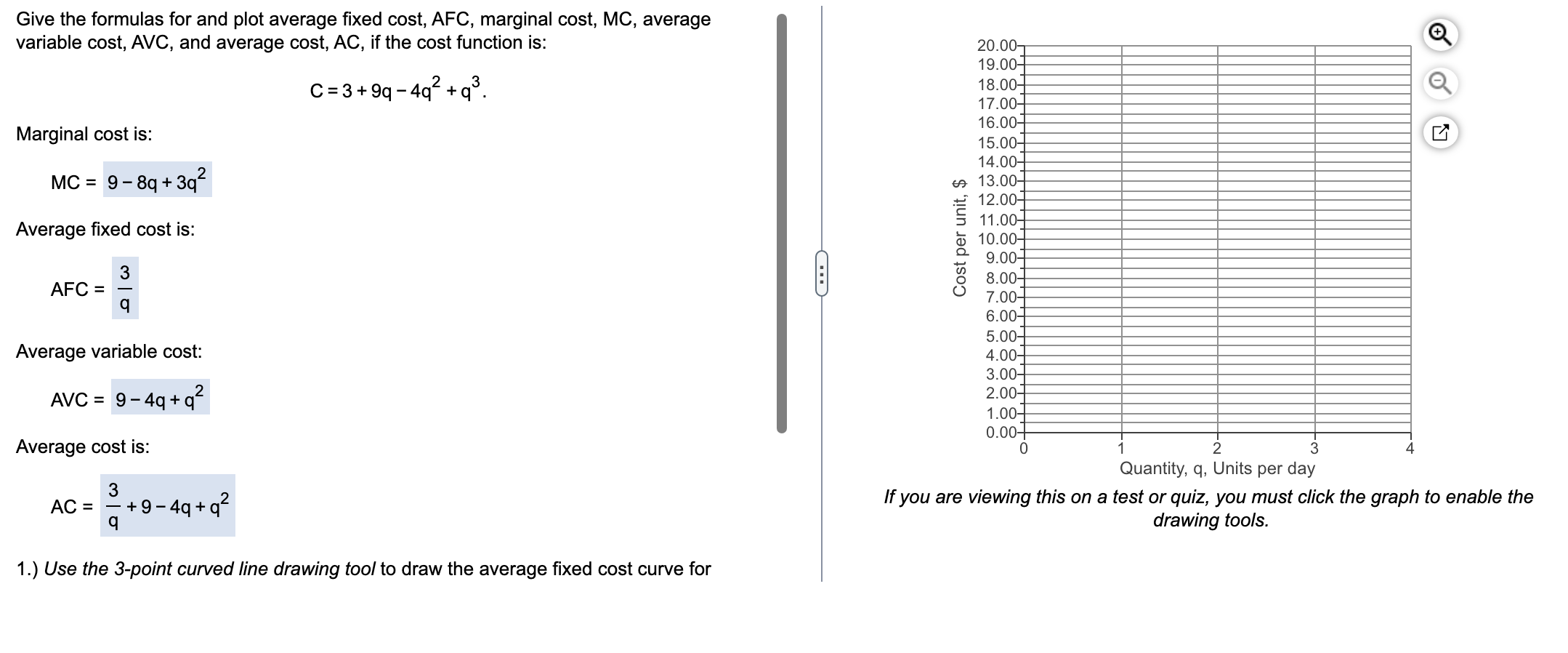 Give The Formulas For And Plot Average Fixed Cost Afc Marginal Cost Mc Average Variable Cost Avc And Average Cost 1