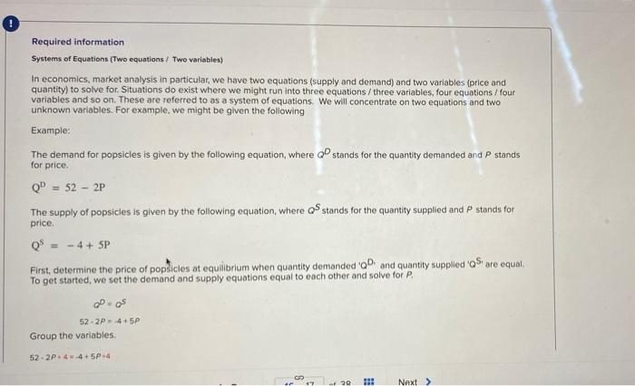 Required Information Systems Of Equations Two Equations Two Variables In Economics Market Analysis In Particular W 1
