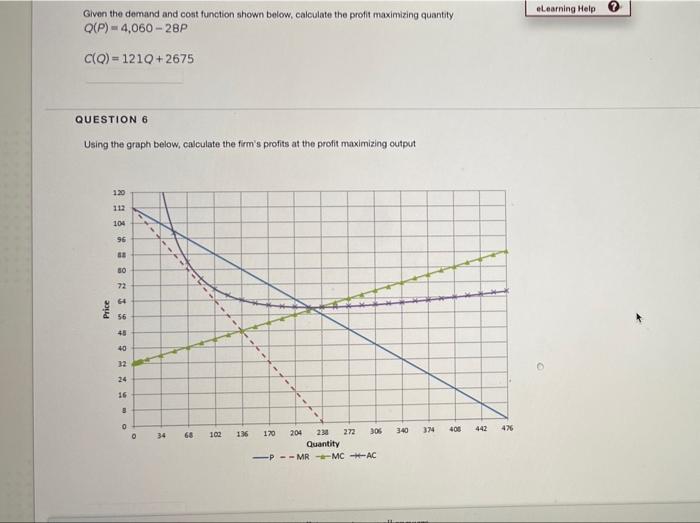 Given The Demand And Cost Function Shown Below Calculate The Profit Maximizing Quantity Q P 4 060 28p C Q 121q 2675 1