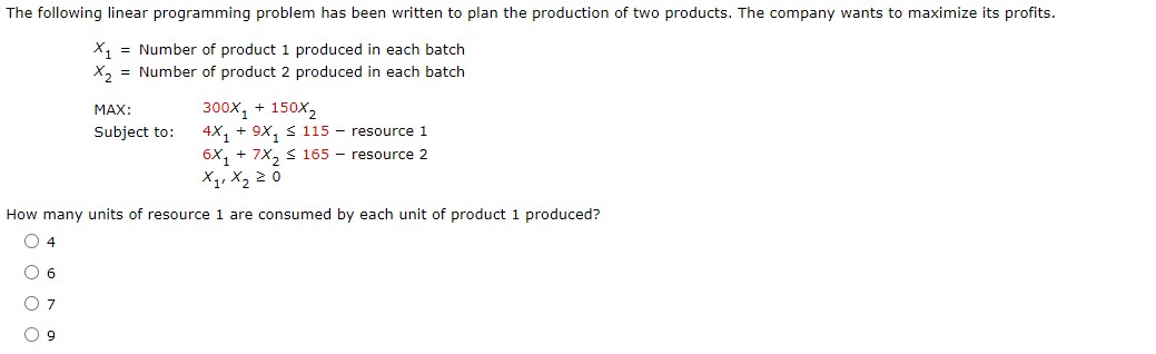 The Following Linear Programming Problem Has Been Written To Plan The Production Of Two Products The Company Wants To M 1