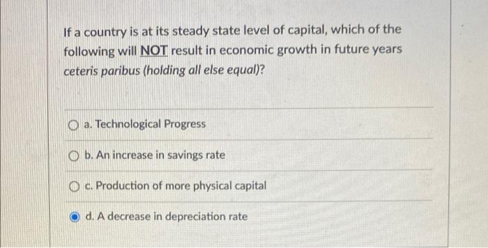 Given A Production Function Y A F K With A Initially Equal To 10 An Increase From 10f K To 20f K Is More Likely Due 5