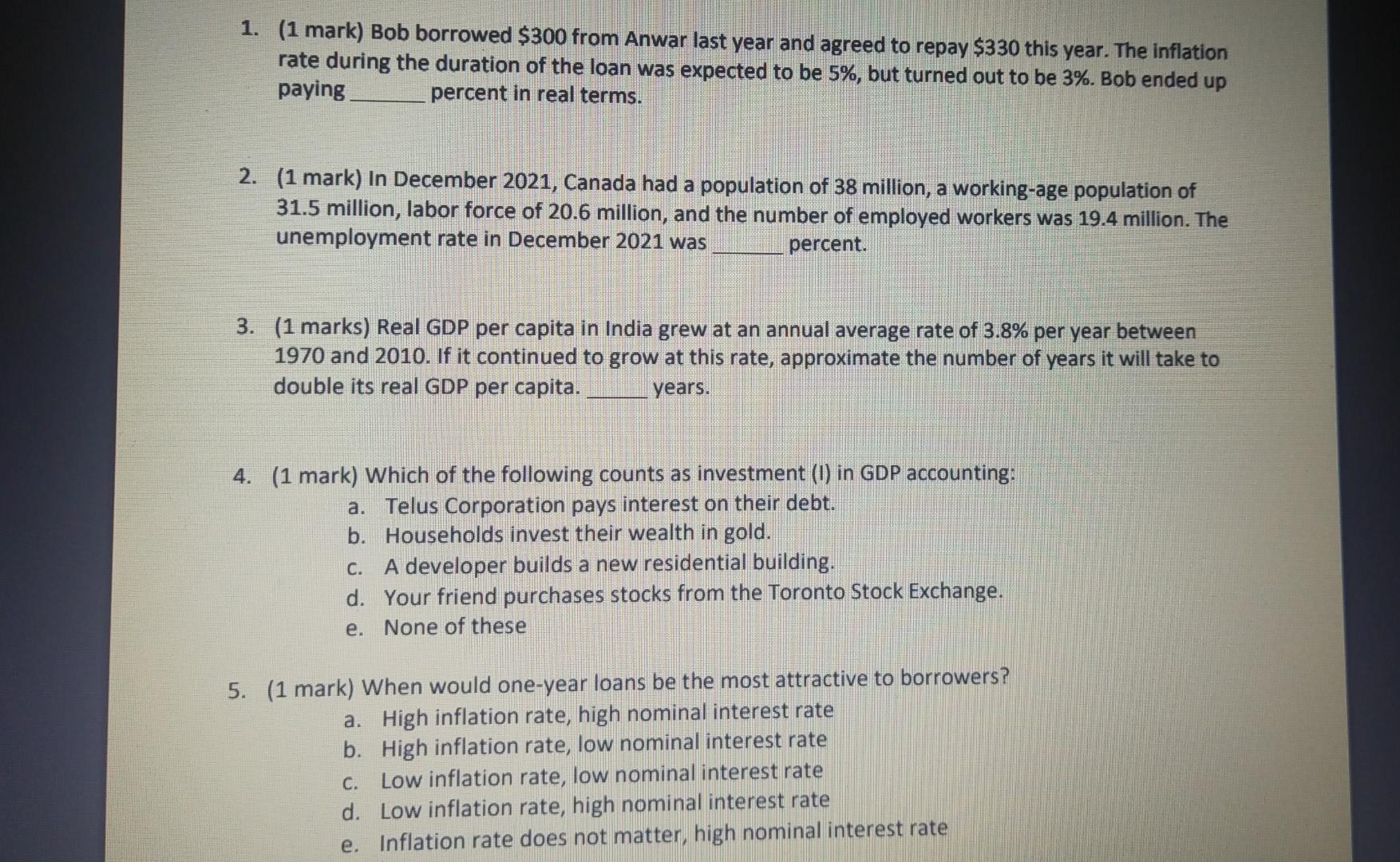 1 1 Mark Bob Borrowed 300 From Anwar Last Year And Agreed To Repay 330 This Year The Inflation Rate During The Dur 1