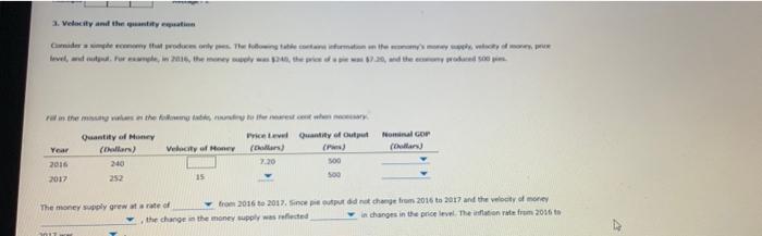 3 Velocity And The Quantity Equation Comider A Simple Economy That Produces Only Pes The Following Table Contains Info 1