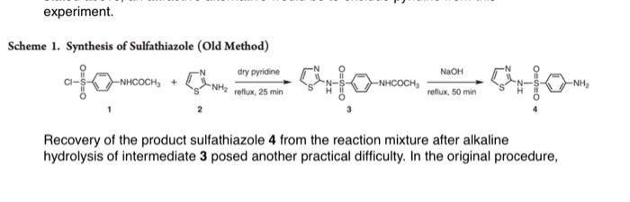 Experiment Scheme 1 Synthesis Of Sulfathiazole Old Method Dry P Pyridine Nhcooh Reflux 25 Min A F 160cm Biother 2