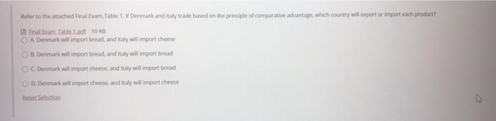 Refer To The Attached Final Exam Table 1 If Denmark And Italy Trade Based On The Principle Of Comparative Advantage Wh 1