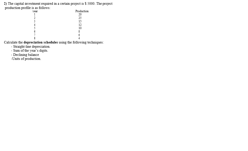 2 The Capital Investment Required In A Certain Project Is 5000 The Project Production Profile Is As Follows Year Pr 1