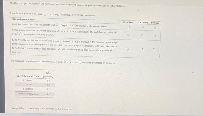 The Three People Described In The Following Table Are Categorized As Unemployed By The Bureau Of Labor Statistics Identi 1