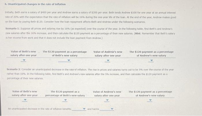 6 Unanticipated Changes In The Rate Of Inflation Initially Beth Earrs A Salary Of 400 Per Year And Andrew Earns A Sal 1