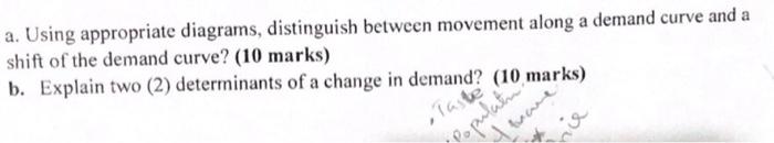 A Using Appropriate Diagrams Distinguish Between Movement Along A Demand Curve And A Shift Of The Demand Curve 10 Ma 1