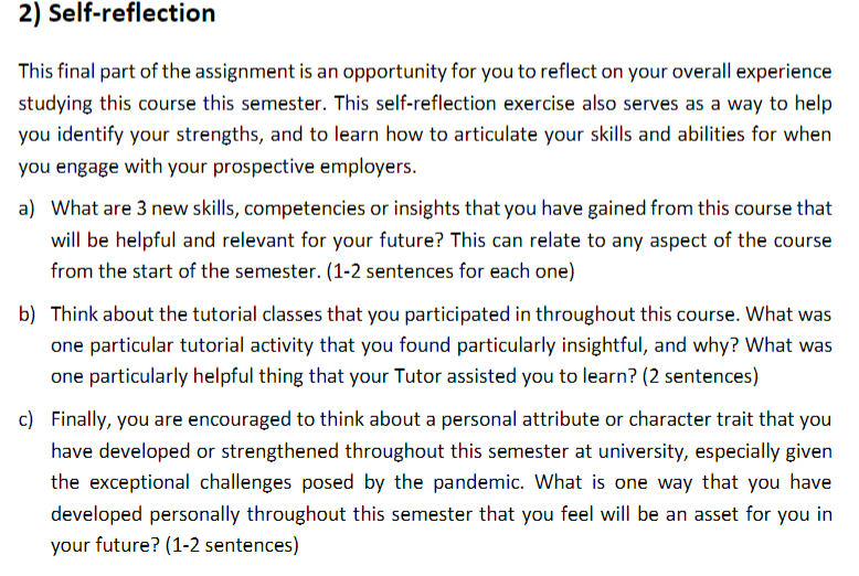 2 Self Reflection This Final Part Of The Assignment Is An Opportunity For You To Reflect On Your Overall Experience Stu 1
