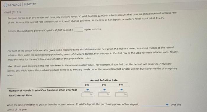 Cengage Mindtap Hw 7 Ch 11 Back To Assignment Attempts Keep The Highest 74 5 Interest Inflation And Purchasing Po 2