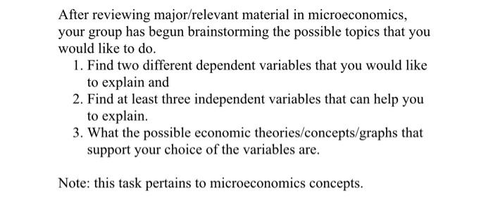 After Reviewing Major Relevant Material In Microeconomics Your Group Has Begun Brainstorming The Possible Topics That Y 1