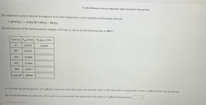 De Referente Compartit Del For The Time The Compound N Propyl Chloride Decompones At Elevated Temperatures To Give Peope 1