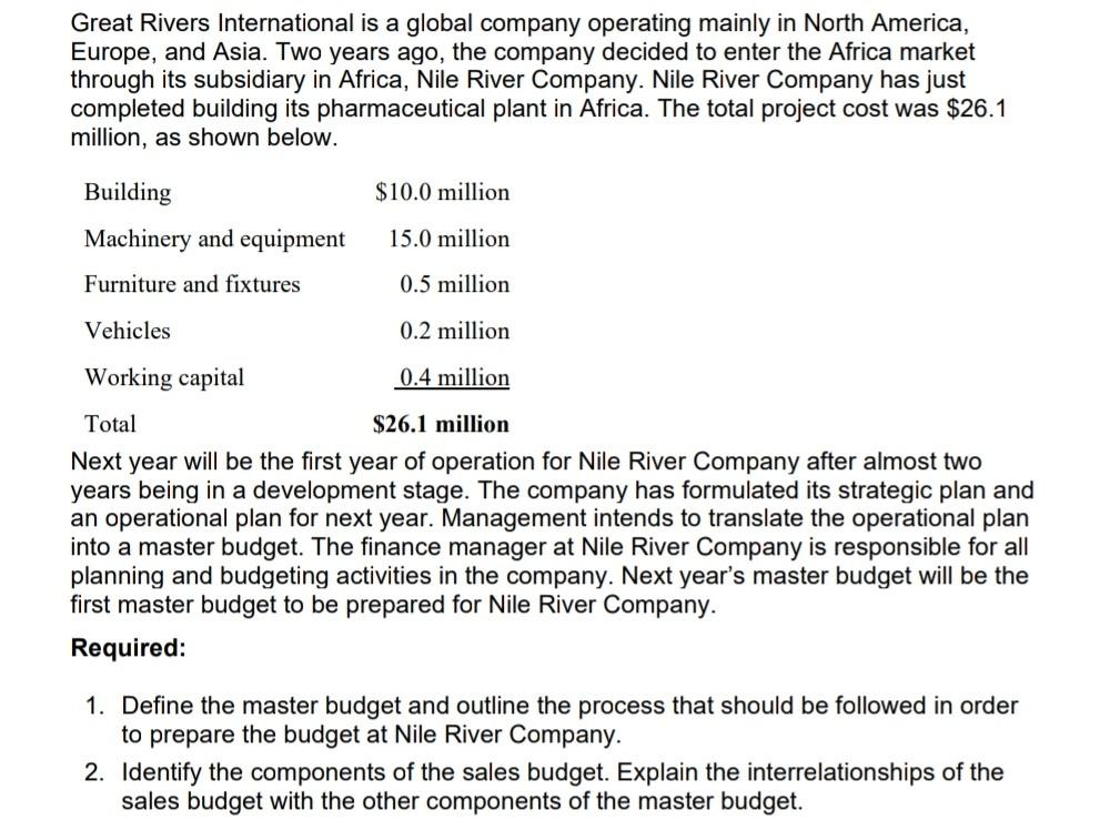 Great Rivers International Is A Global Company Operating Mainly In North America Europe And Asia Two Years Ago The C 1