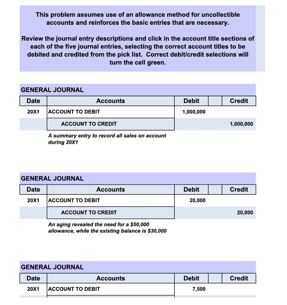 This Problem Assumes Use Of An Allowance Method For Uncollectible Accounts And Reinforces The Basic Entries That Are Nec 1