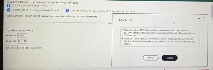 Consider The Following Projects Being Considered By Stenback Products Click The Icon To View The Projects Click The 1