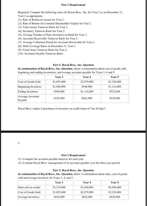 Part 1 Royal Bros Inc Question The Comparative Balance Sheets For Year 1 And Year 2 And The Year 2 Income Statement 2