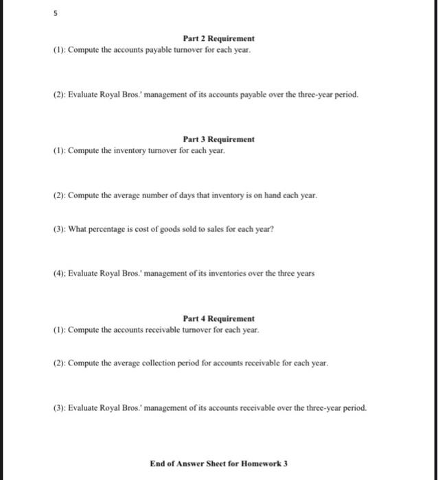 Part 1 Royal Bros Inc Question The Comparative Balance Sheets For Year 1 And Year 2 And The Year 2 Income Statement 5
