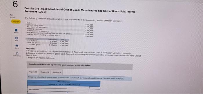 6 12 Ports 01 01 B Www 4 Exercise 3 6 Algo Schedules Of Cost Of Goods Manufactured And Cost Of Goods Sold Income Stat 1