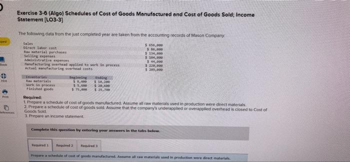 6 12 Ports 01 01 B Www 4 Exercise 3 6 Algo Schedules Of Cost Of Goods Manufactured And Cost Of Goods Sold Income Stat 5